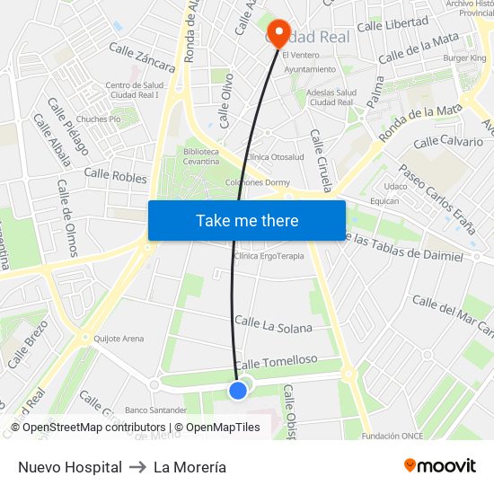 Nuevo Hospital to La Morería map