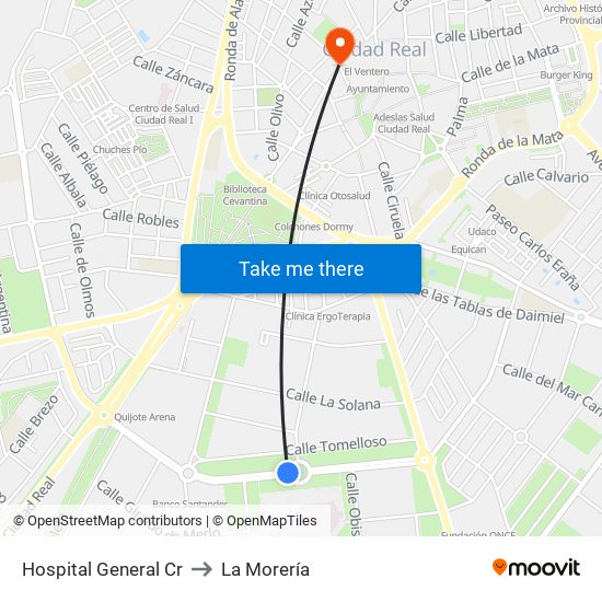 Hospital General Cr to La Morería map