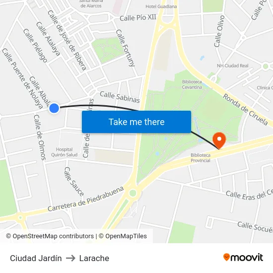 Ciudad Jardín to Larache map