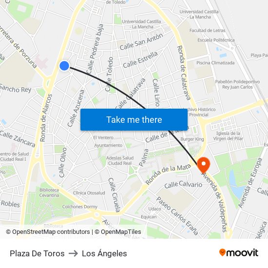 Plaza De Toros to Los Ángeles map
