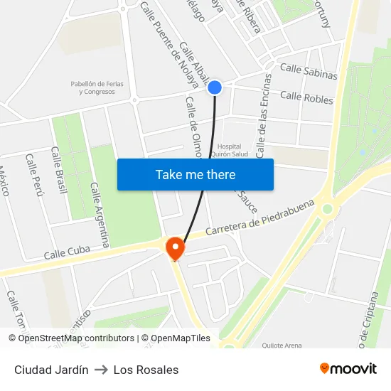 Ciudad Jardín to Los Rosales map