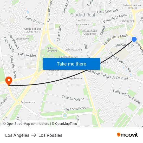 Los Ángeles to Los Rosales map