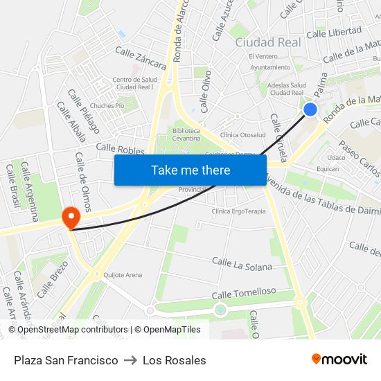 Plaza San Francisco to Los Rosales map