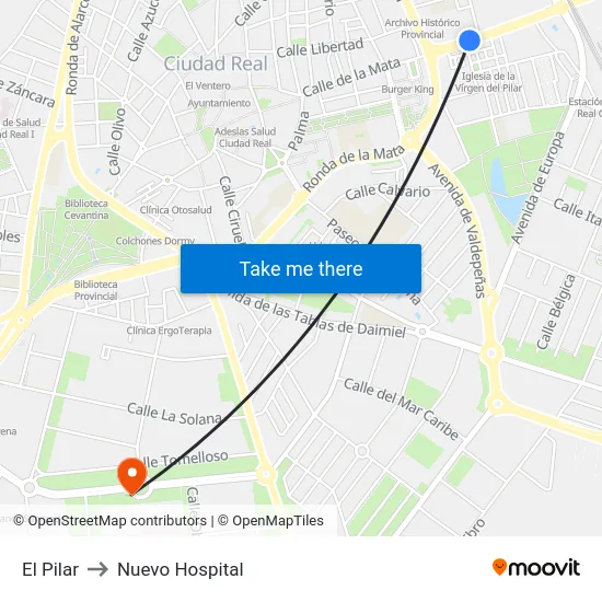 El Pilar to Nuevo Hospital map