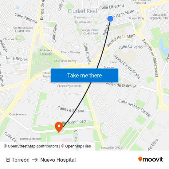 El Torreón to Nuevo Hospital map