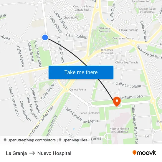 La Granja to Nuevo Hospital map