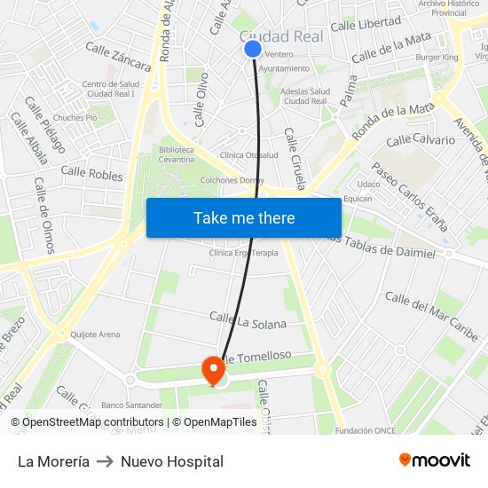 La Morería to Nuevo Hospital map