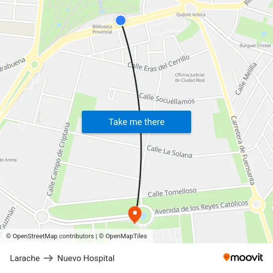 Larache to Nuevo Hospital map