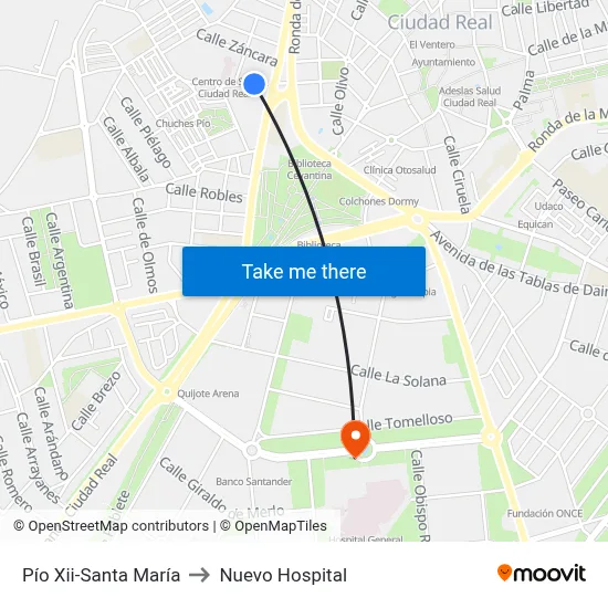Pío Xii-Santa María to Nuevo Hospital map