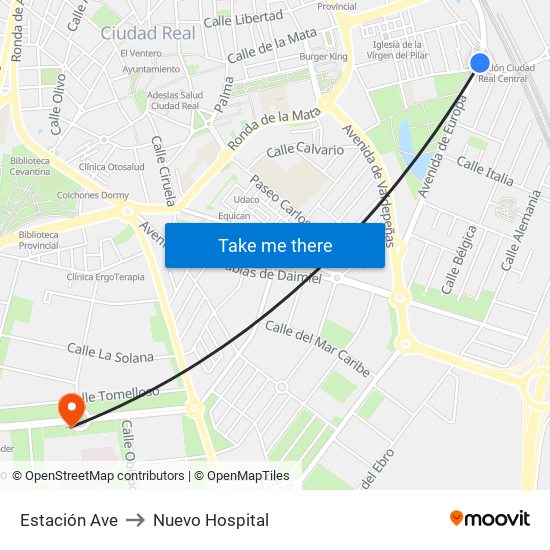 Estación Ave to Nuevo Hospital map