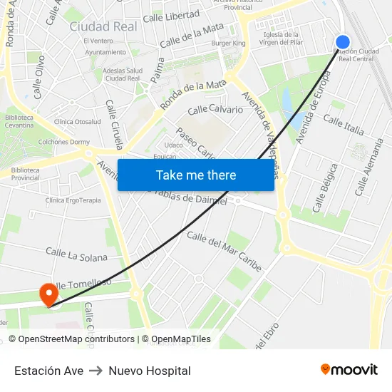 Estación Ave to Nuevo Hospital map
