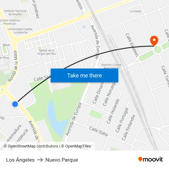 Los Ángeles to Nuevo Parque map