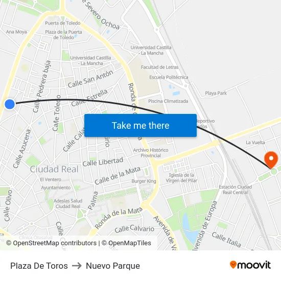Plaza De Toros to Nuevo Parque map