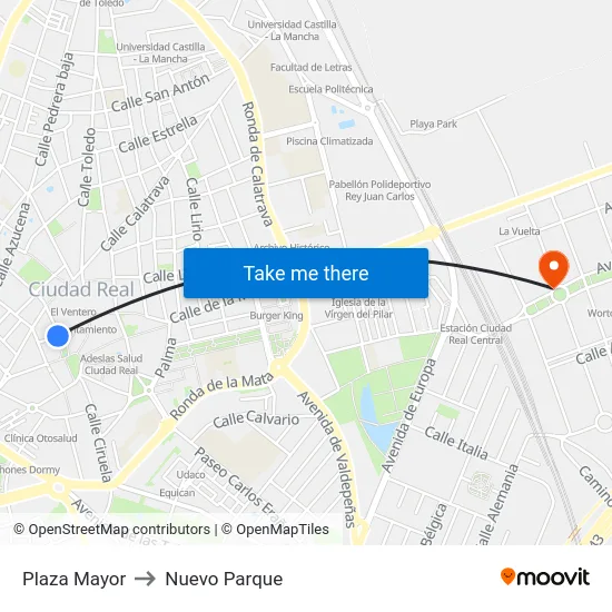 Plaza Mayor to Nuevo Parque map