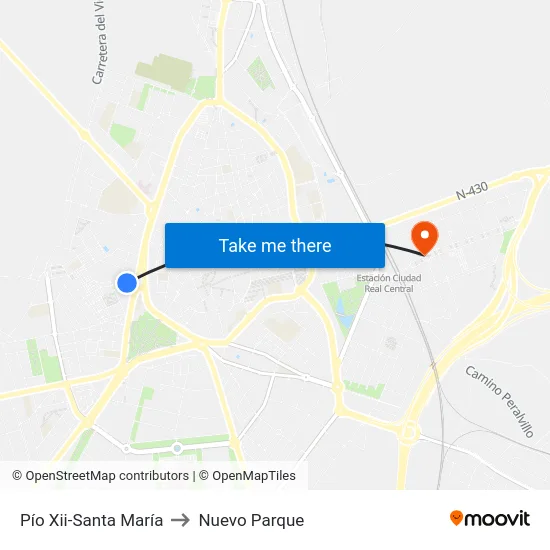 Pío Xii-Santa María to Nuevo Parque map