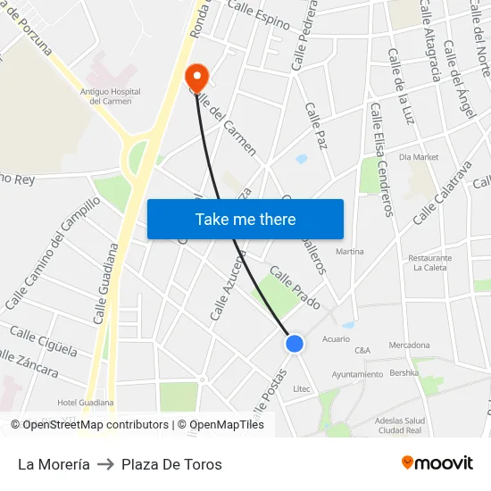 La Morería to Plaza De Toros map