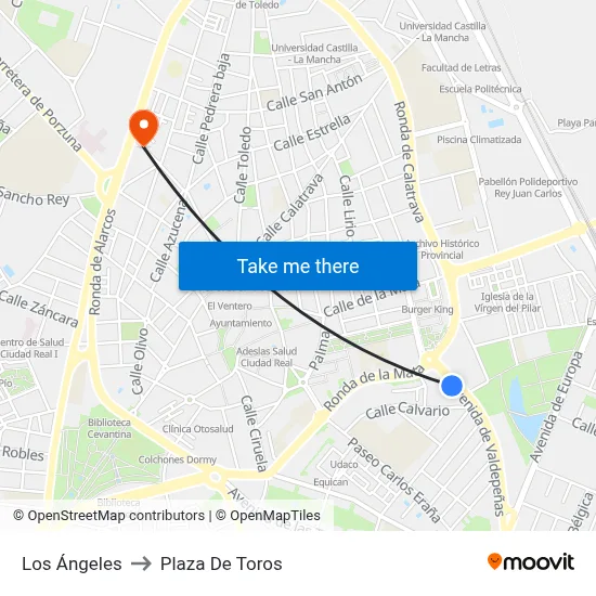 Los Ángeles to Plaza De Toros map