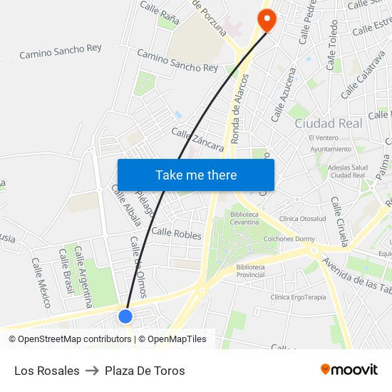 Los Rosales to Plaza De Toros map