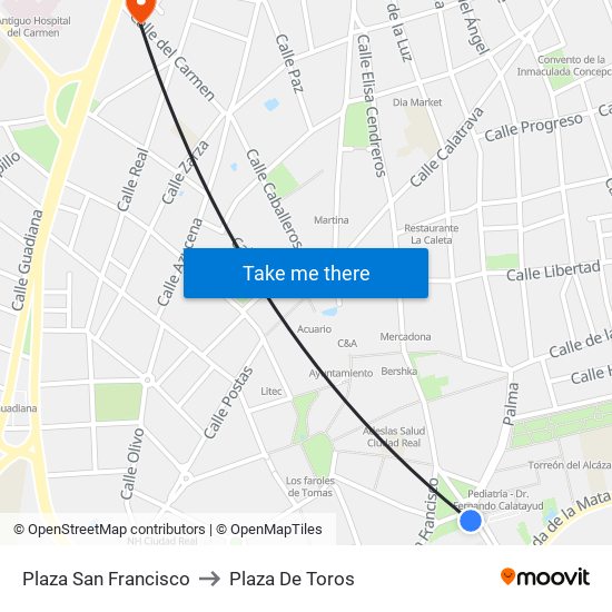 Plaza San Francisco to Plaza De Toros map