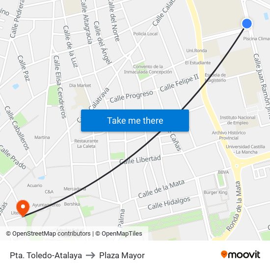 Pta. Toledo-Atalaya to Plaza Mayor map