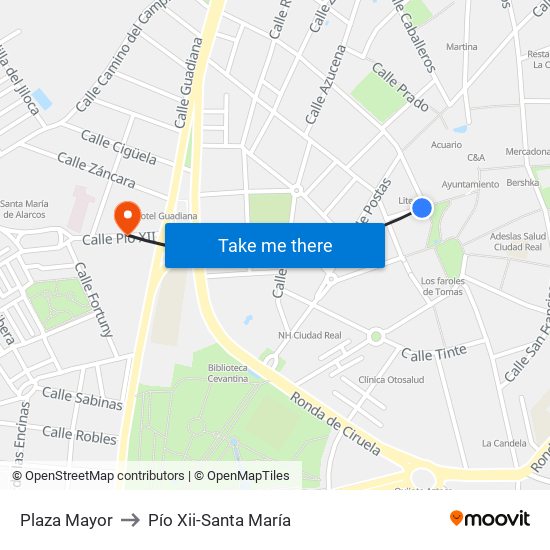 Plaza Mayor to Pío Xii-Santa María map