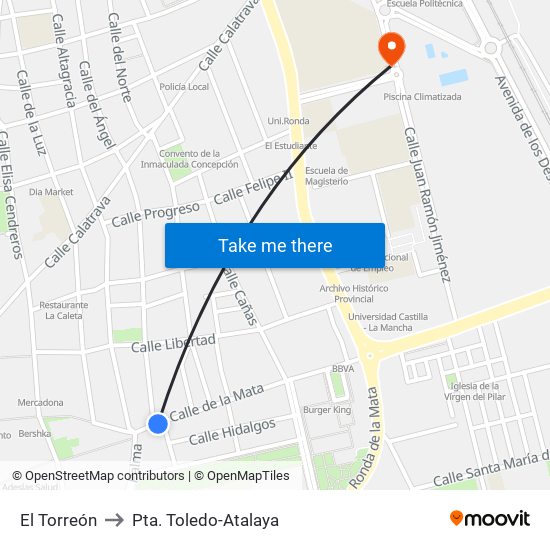 El Torreón to Pta. Toledo-Atalaya map