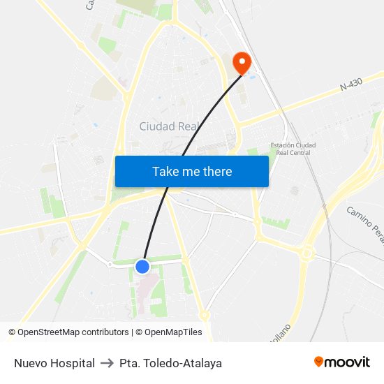 Nuevo Hospital to Pta. Toledo-Atalaya map