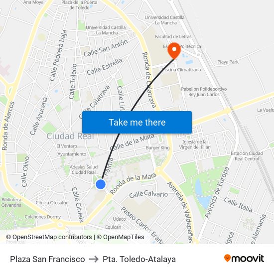 Plaza San Francisco to Pta. Toledo-Atalaya map