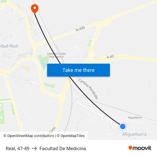 Real, 47-49 to Facultad De Medicina map