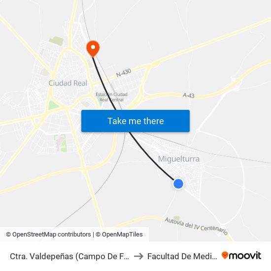 Ctra. Valdepeñas (Campo De Futbol) to Facultad De Medicina map