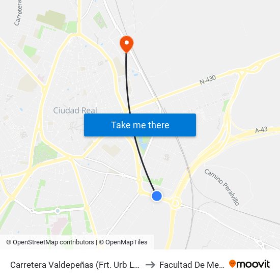 Carretera Valdepeñas (Frt. Urb La Carolina) to Facultad De Medicina map