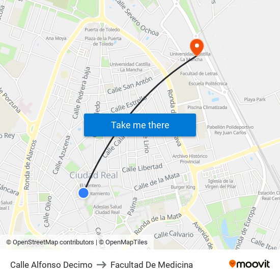 Calle Alfonso Decimo to Facultad De Medicina map