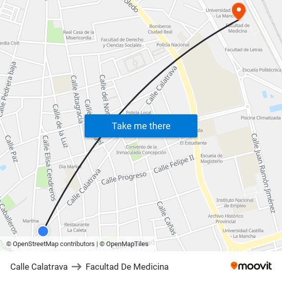 Calle Calatrava to Facultad De Medicina map