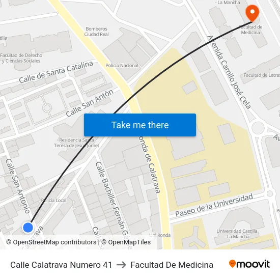 Calle Calatrava Numero 41 to Facultad De Medicina map