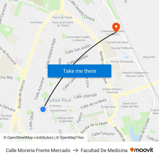 Calle Moreria Frente Mercado to Facultad De Medicina map