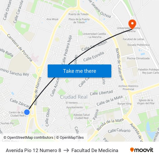 Avenida Pio 12 Numero 8 to Facultad De Medicina map