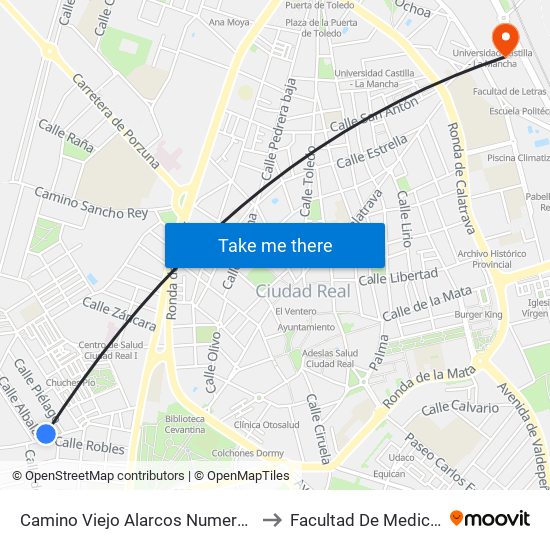 Camino Viejo Alarcos Numero 14 to Facultad De Medicina map
