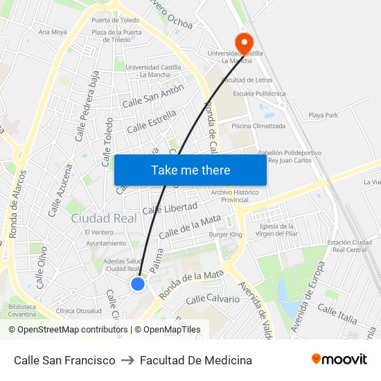 Calle San Francisco to Facultad De Medicina map