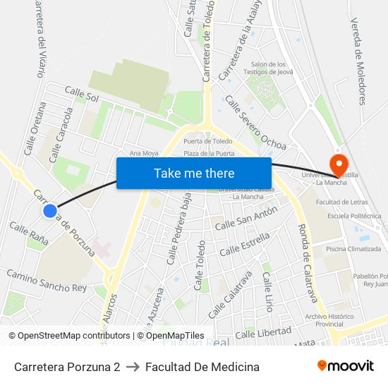 Carretera Porzuna 2 to Facultad De Medicina map