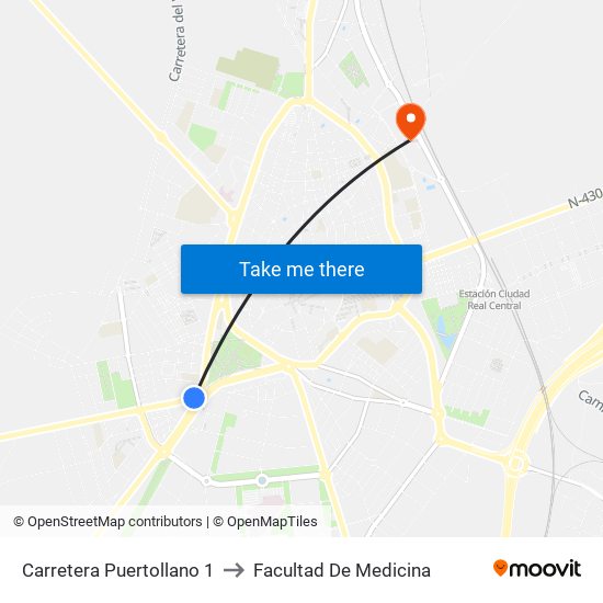 Carretera Puertollano 1 to Facultad De Medicina map