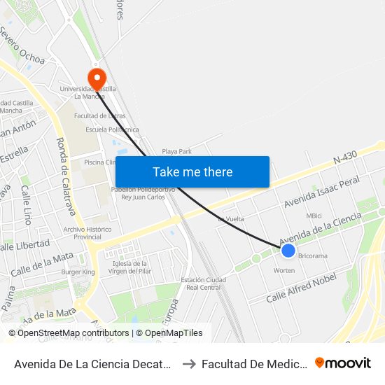 Avenida De La Ciencia Decathlon to Facultad De Medicina map