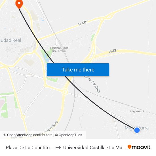 Plaza De La Constitución to Universidad Castilla - La Mancha map