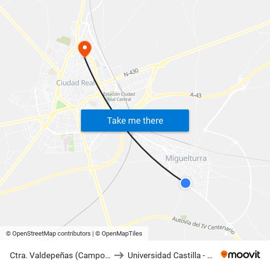 Ctra. Valdepeñas (Campo De Futbol) to Universidad Castilla - La Mancha map