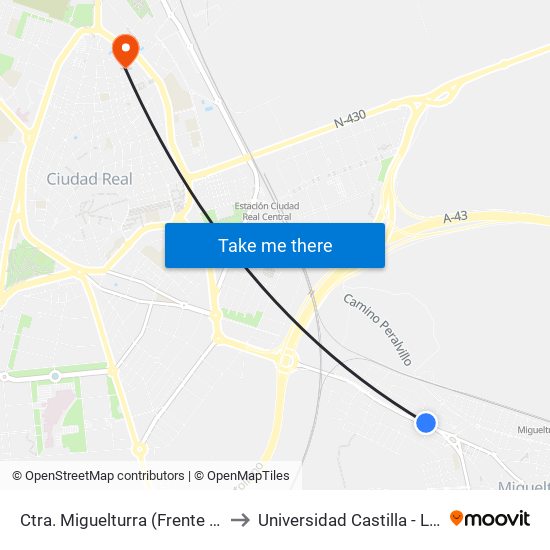 Ctra. Miguelturra (Frente Urb. 2000) to Universidad Castilla - La Mancha map