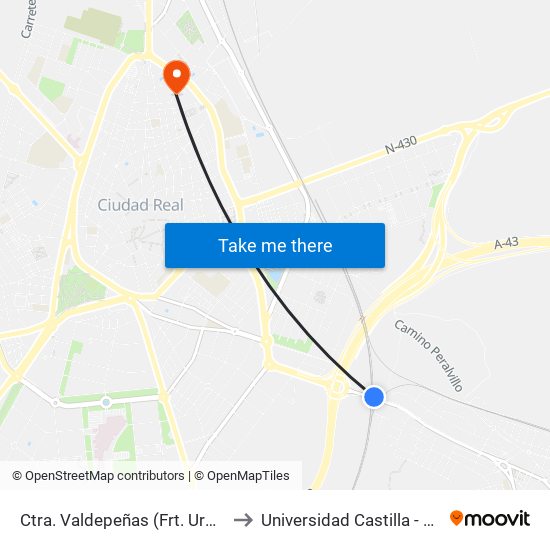 Ctra. Valdepeñas (Frt. Urb La Encina) to Universidad Castilla - La Mancha map