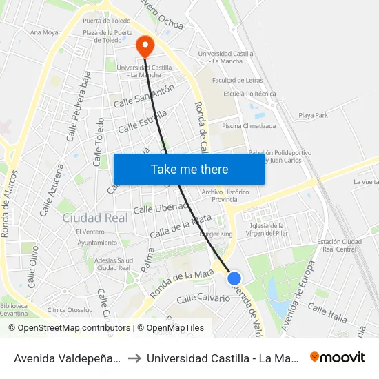 Avenida Valdepeñas, 1 to Universidad Castilla - La Mancha map