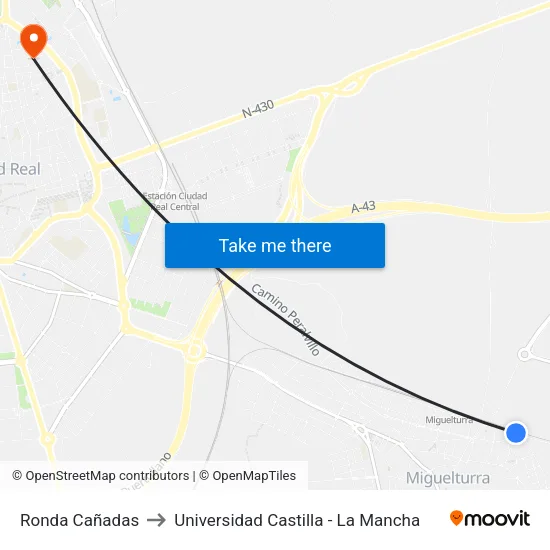 Ronda Cañadas to Universidad Castilla - La Mancha map