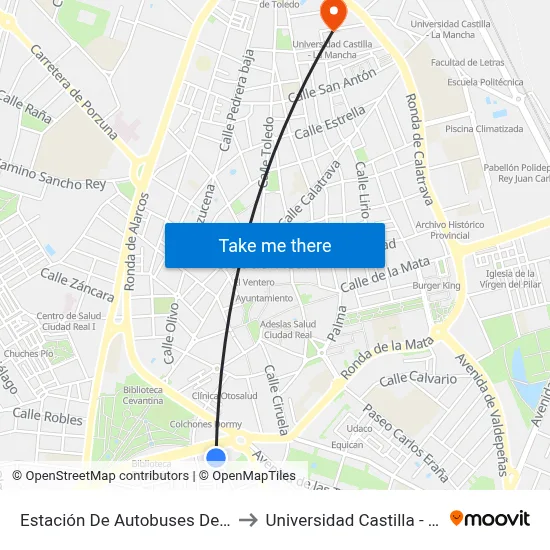 Estación De Autobuses De Ciudad Real to Universidad Castilla - La Mancha map