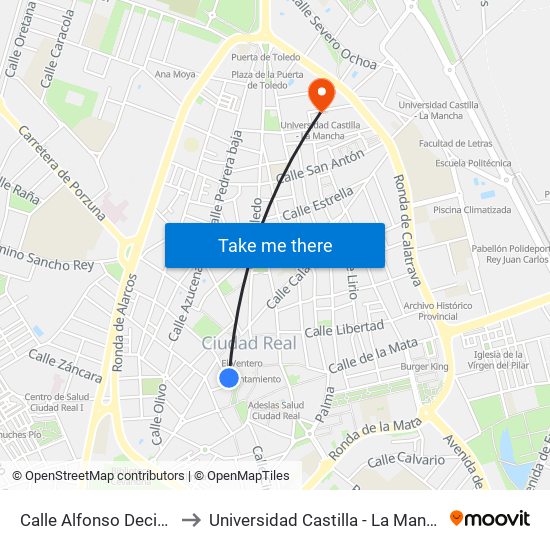Calle Alfonso Decimo to Universidad Castilla - La Mancha map