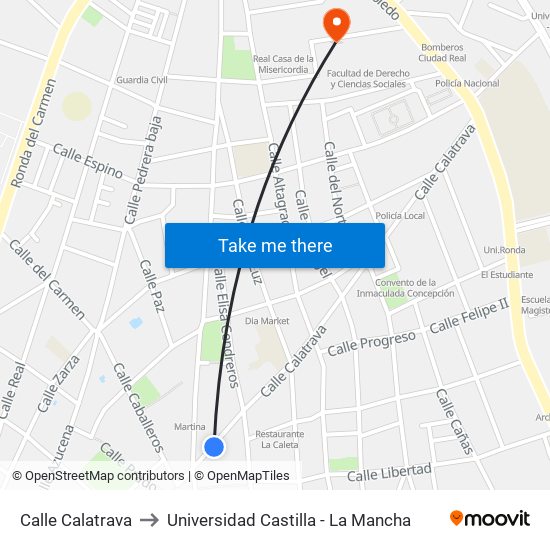 Calle Calatrava to Universidad Castilla - La Mancha map